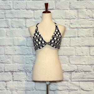 Tory Burch Miller Navy Blue & White Polka Dot Halter Bikini Top